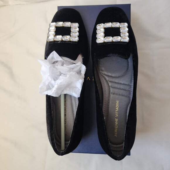 Adrienne Vittadini Black Velvet Crystal Buckle Flats Victorian Glam | 2YK size 9 - Picture 2 of 16